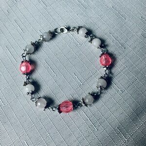 Elegant Silver Pink and White Girls Beaded Bracelet